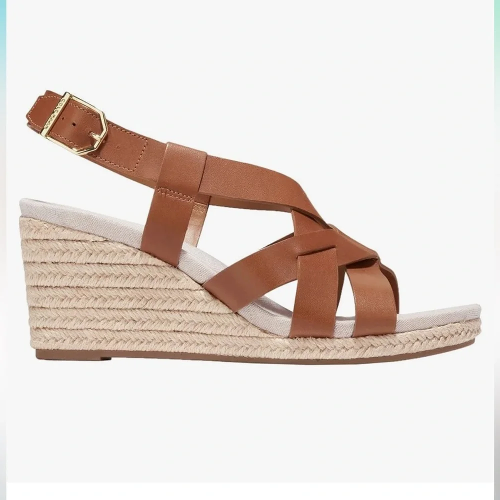 Brand New Cole Haan Crystal‎ Wedge Sandal in Honey Jute Size 8B